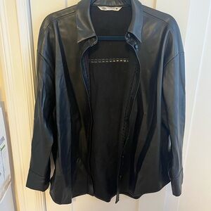 zara faux leather button up
